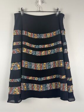Y2k Cacharel  silk floral stripes black skirt size 38/ USA 6